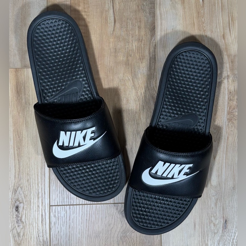 Nike Black and White Logo Slide Sandals